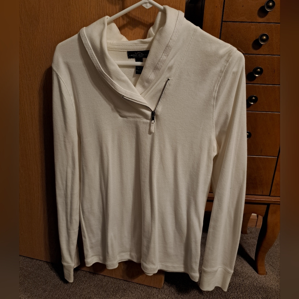 LRL Lauren Jeans Co Ralph Lauren White Mock-Hood Quarter-Zip Pull-Over - Size L
